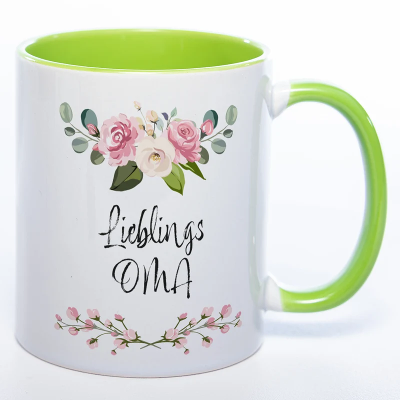 Blümchen-Tasse mit Spruch "Lieblings Oma." - Kaffeetasse für die allerliebste Oma - spülmaschinenfest