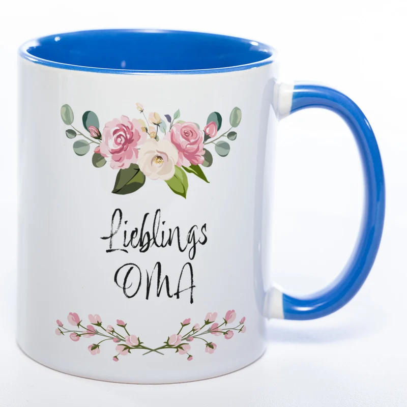 Blümchen-Tasse mit Spruch "Lieblings Oma." - Kaffeetasse für die allerliebste Oma - spülmaschinenfest