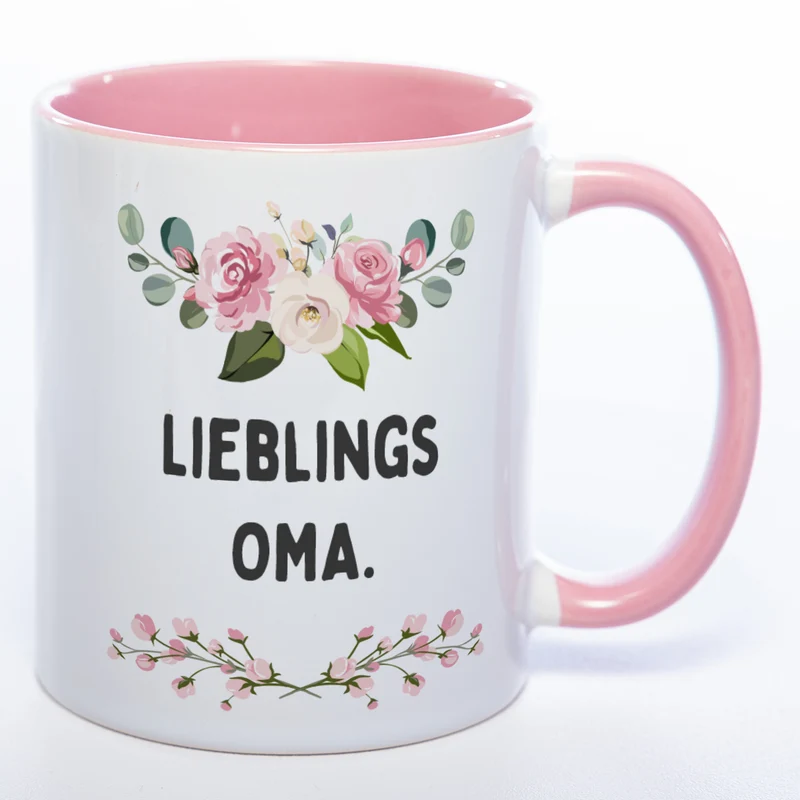 Blümchen-Tasse mit Spruch "Lieblings Oma." - Kaffeetasse für die allerliebste Oma - spülmaschinenfest