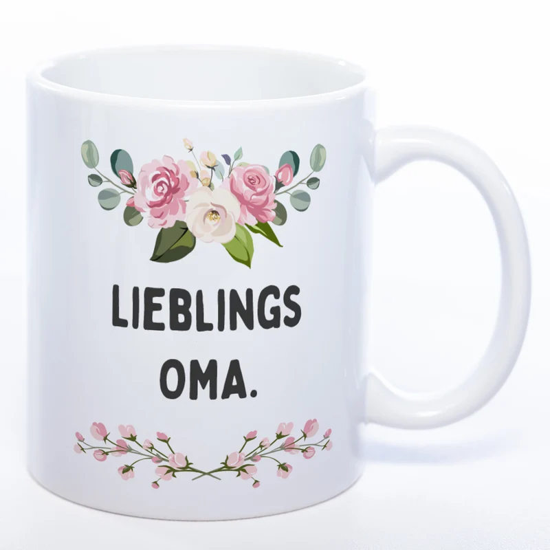Blümchen-Tasse mit Spruch "Lieblings Oma." - Kaffeetasse für die allerliebste Oma - spülmaschinenfest