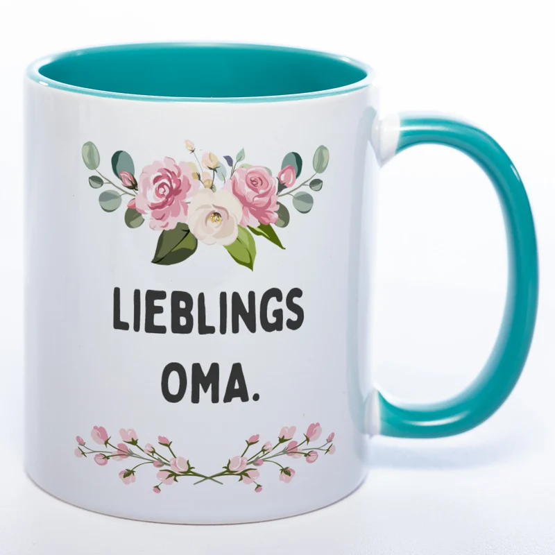 Blümchen-Tasse mit Spruch "Lieblings Oma." - Kaffeetasse für die allerliebste Oma - spülmaschinenfest