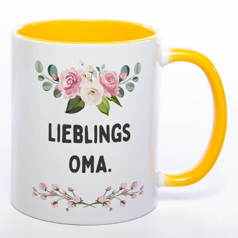 Blümchen-Tasse mit Spruch "Lieblings Oma." - Kaffeetasse für die allerliebste Oma - spülmaschinenfest