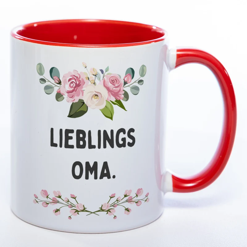 Blümchen-Tasse mit Spruch "Lieblings Oma." - Kaffeetasse für die allerliebste Oma - spülmaschinenfest