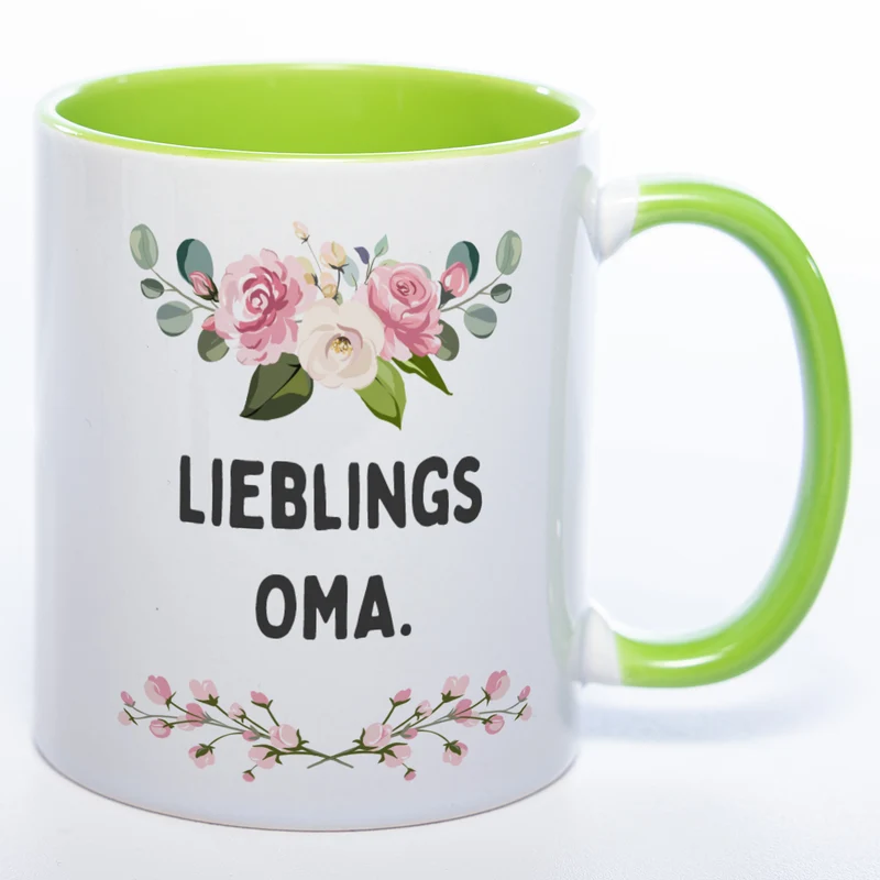 Blümchen-Tasse mit Spruch "Lieblings Oma." - Kaffeetasse für die allerliebste Oma - spülmaschinenfest