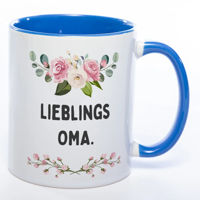 Blümchen-Tasse mit Spruch "Lieblings Oma." - Kaffeetasse für die allerliebste Oma - spülmaschinenfest