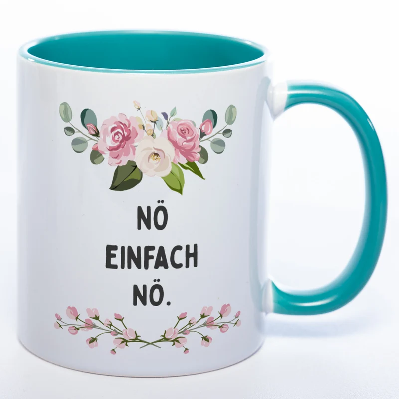 Blümchen-Tasse mit Spruch "Nö einfach Nö." - Lustige Kaffeetasse spülmaschinenfest