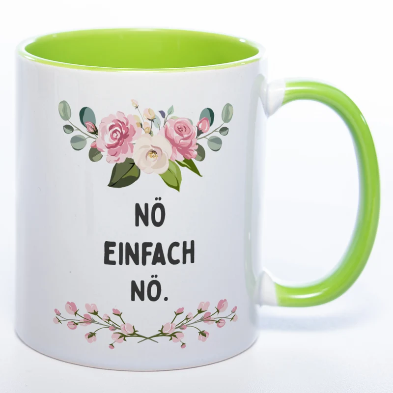 Blümchen-Tasse mit Spruch "Nö einfach Nö." - Lustige Kaffeetasse spülmaschinenfest