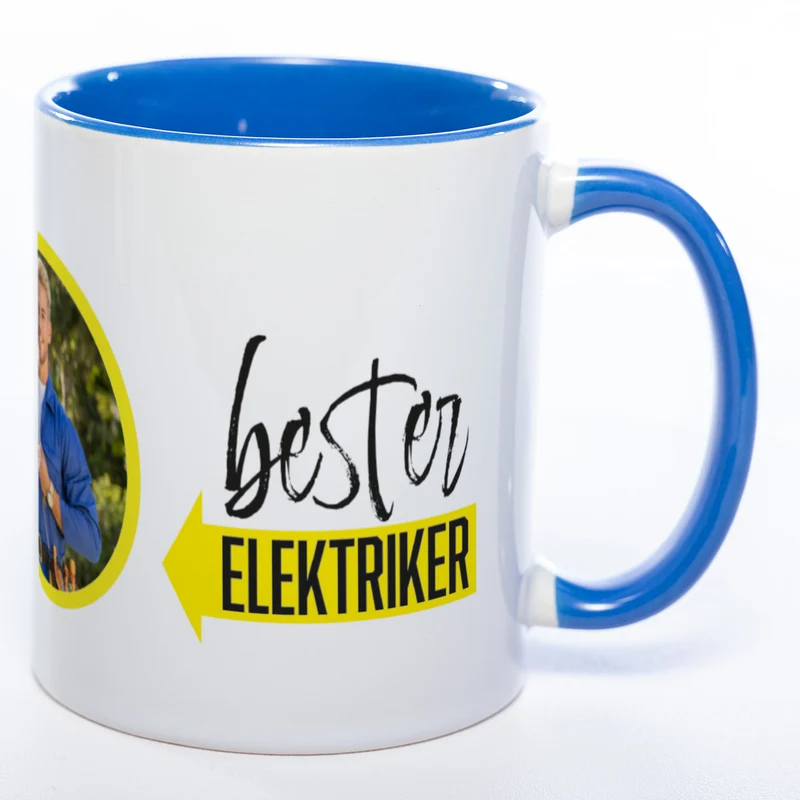 Spülmaschinenfeste Tasse "Bester Elektriker" mit Foto (HD Druck) | Jetzt selbst gestalten!