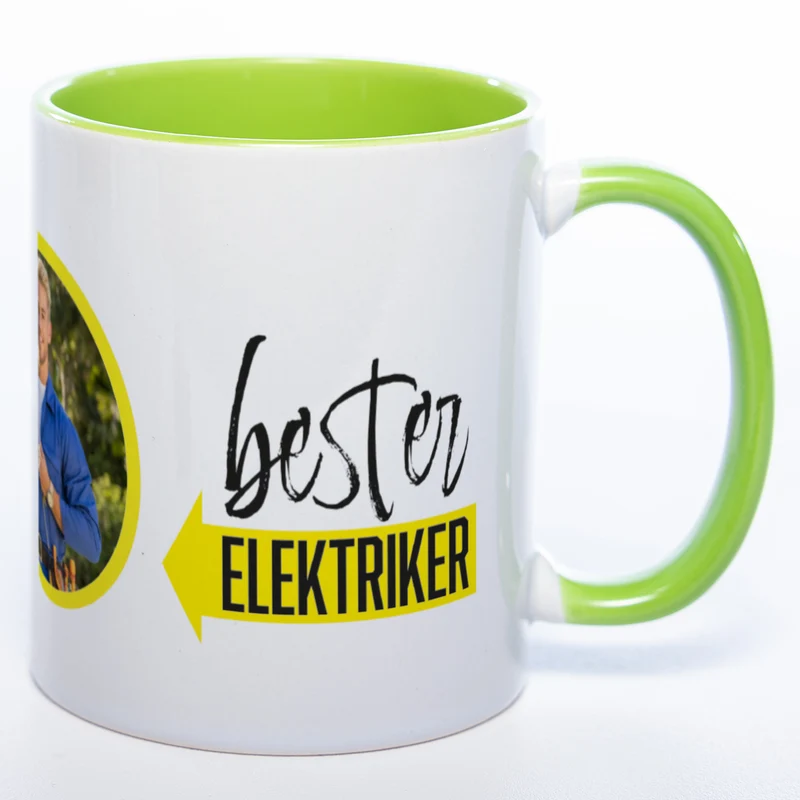 Spülmaschinenfeste Tasse "Bester Elektriker" mit Foto (HD Druck) | Jetzt selbst gestalten!