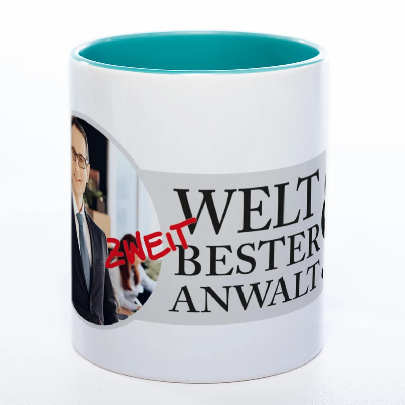 Tasse "Welt(zweit)bester Anwalt" mit Foto (HD Druck) | Jetzt selbst gestalten! spülmaschinenfest