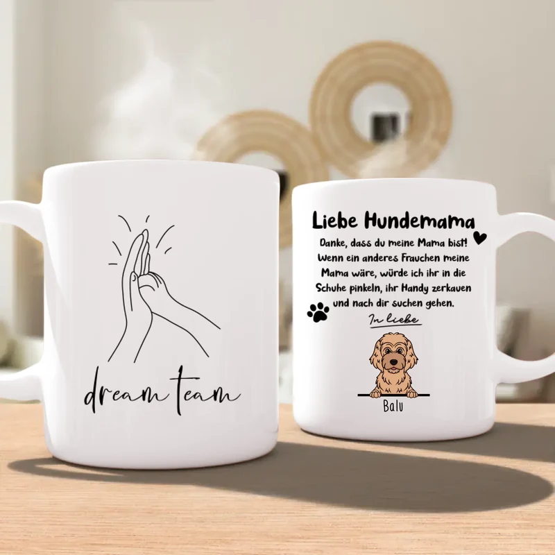 Personalisierte Tasse - Hundemama/Hundepapa (1-6 Hunde) (gezeichnet)