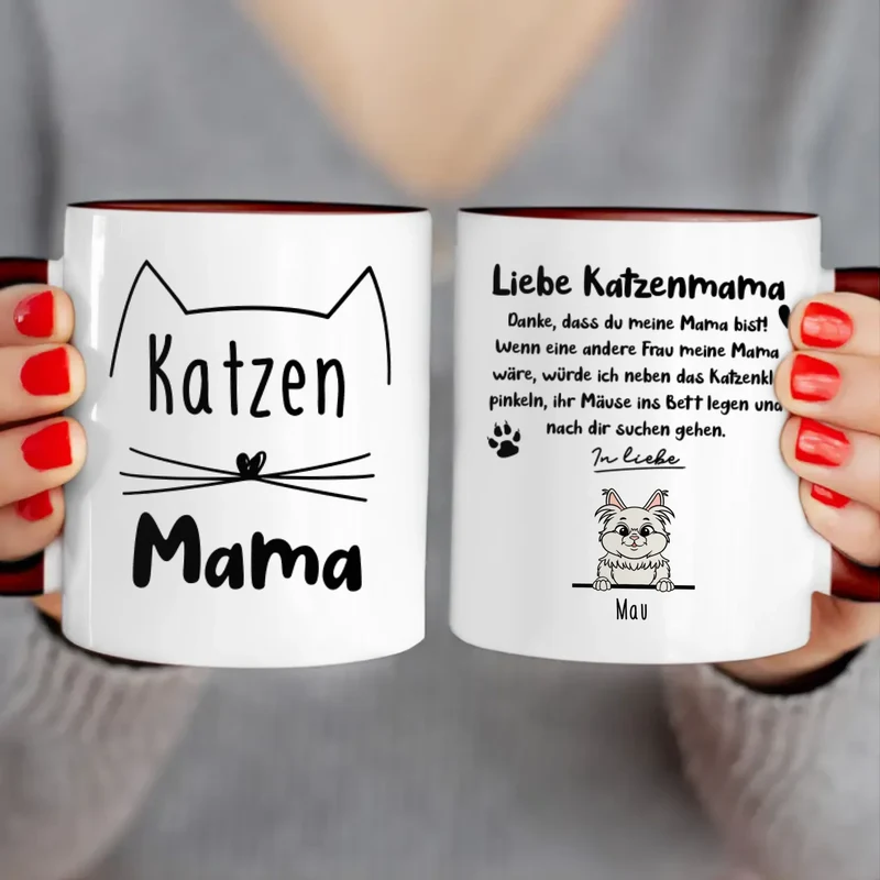 Personalisierte Tasse - Katzenmama/Katzenpapa (1-6 Katzen) (gezeichnet)