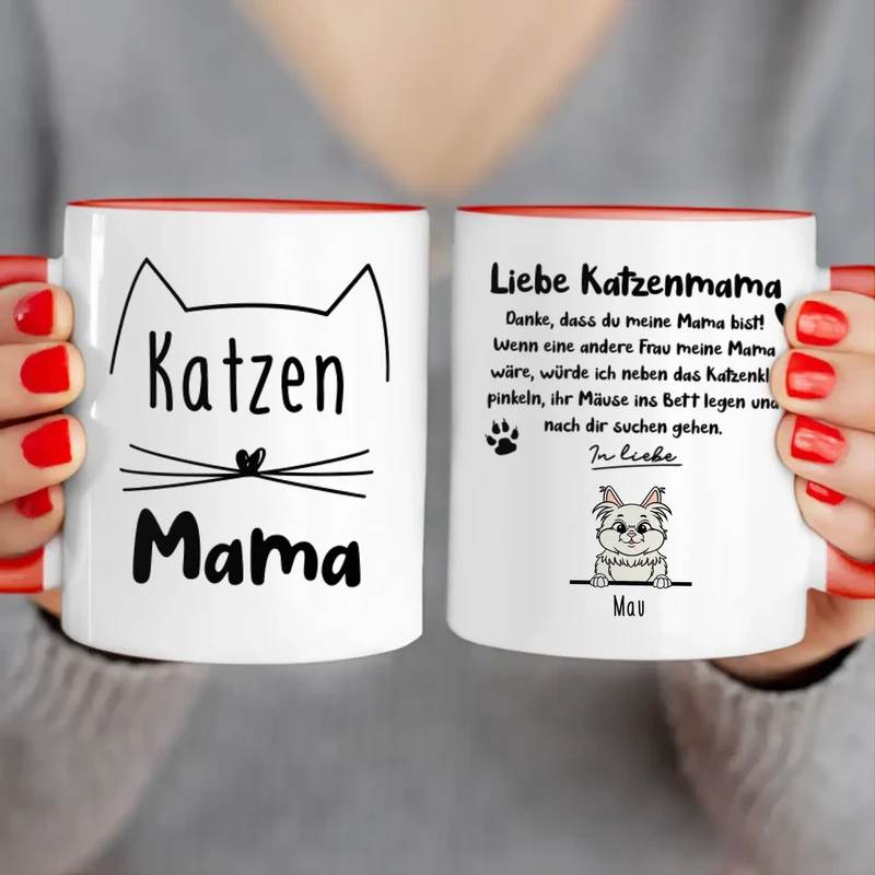 Personalisierte Tasse - Katzenmama/Katzenpapa (1-6 Katzen) (gezeichnet)