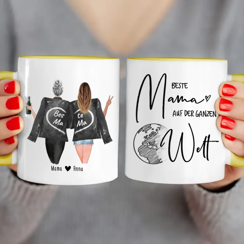 Personalisierte Tasse - Mutter + Tochter mit Jacken