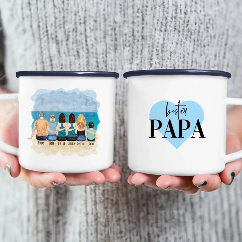 Personalisierte Tasse - 1 Vater + 4 Töchter + 1 Baby