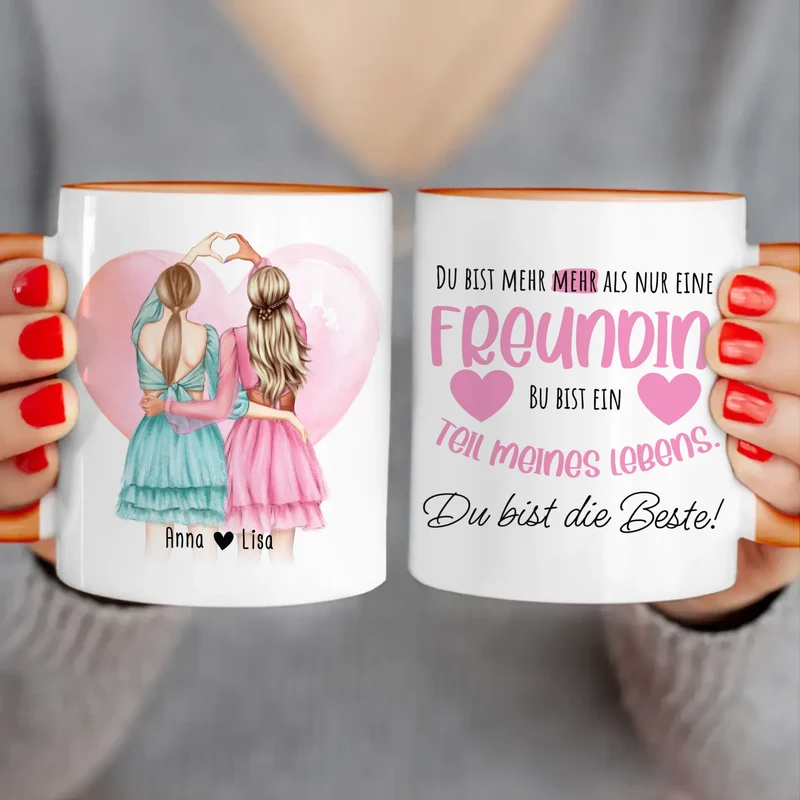 Personalisierte Tasse Beste Freundin (2 Freundinnen) - Herz mit Händen