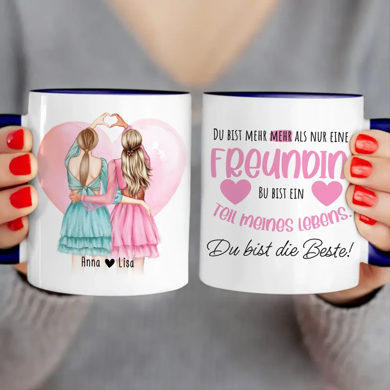 Personalisierte Tasse Beste Freundin (2 Freundinnen) - Herz mit Händen