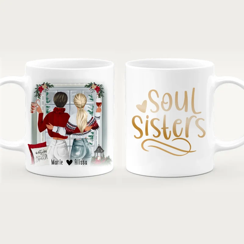 Personalisierte Tasse Beste Schwestern (2 Schwestern) - Weihnachtstasse