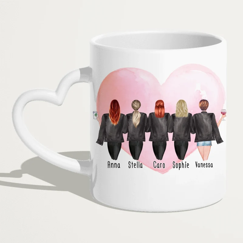 Personalisierte Tasse - Beste Schwestern mit Jacken (5 Schwestern)