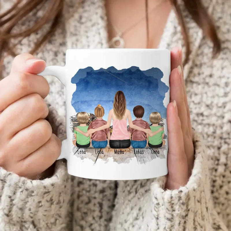 Personalisierte Tasse - 1 Frau + 2 Kinder + 2 Babys