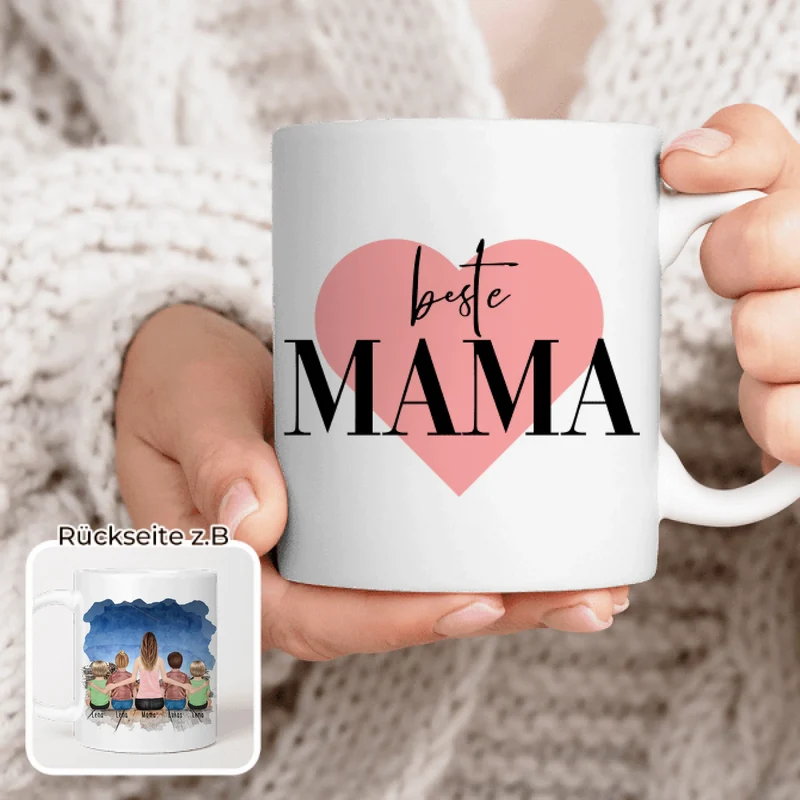 Personalisierte Tasse - 1 Frau + 2 Kinder + 2 Babys