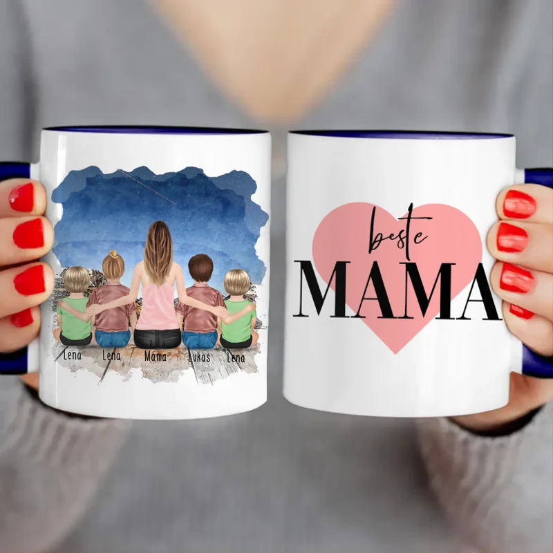 Personalisierte Tasse - 1 Frau + 2 Kinder + 2 Babys