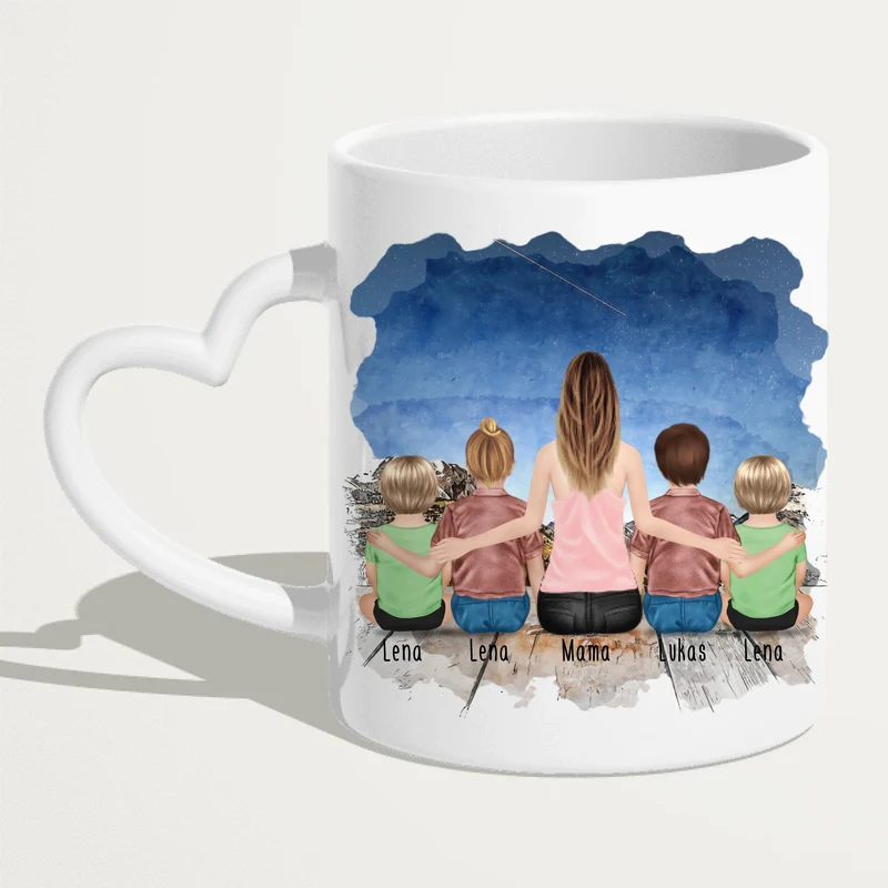 Personalisierte Tasse - 1 Frau + 2 Kinder + 2 Babys