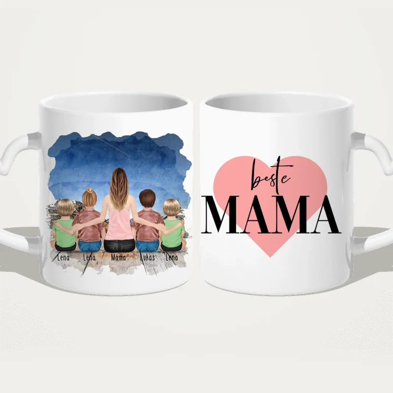 Personalisierte Tasse - 1 Frau + 2 Kinder + 2 Babys