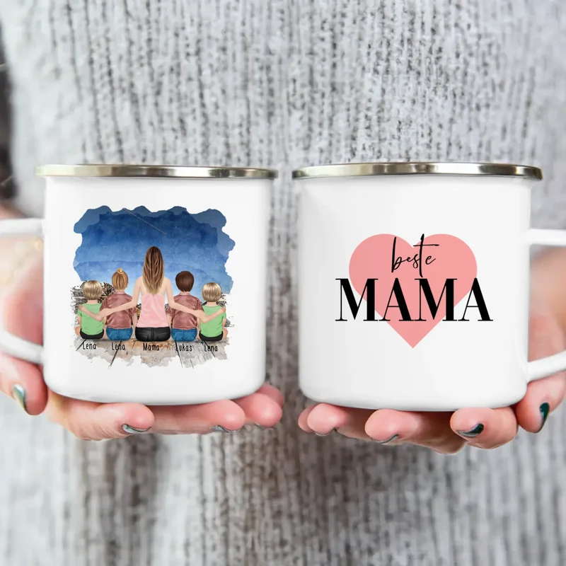 Personalisierte Tasse - 1 Frau + 2 Kinder + 2 Babys
