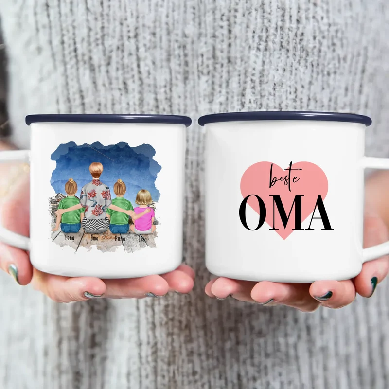Personalisierte Tasse für Oma (2 Kinder + 1 Baby + 1 Oma)