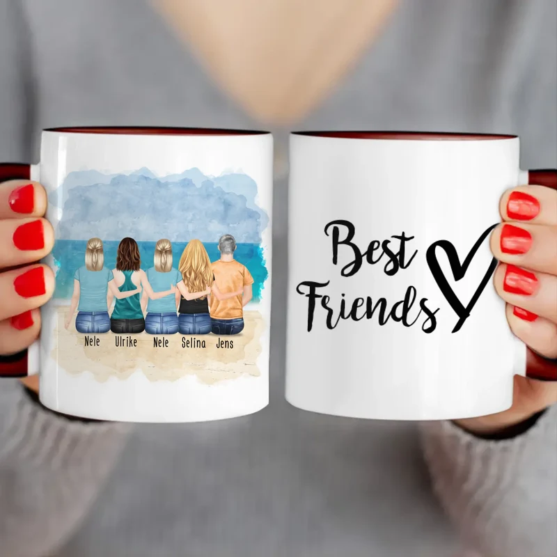 Personalisierte Tasse - Beste Freunde (4 Frauen + 1 Mann)