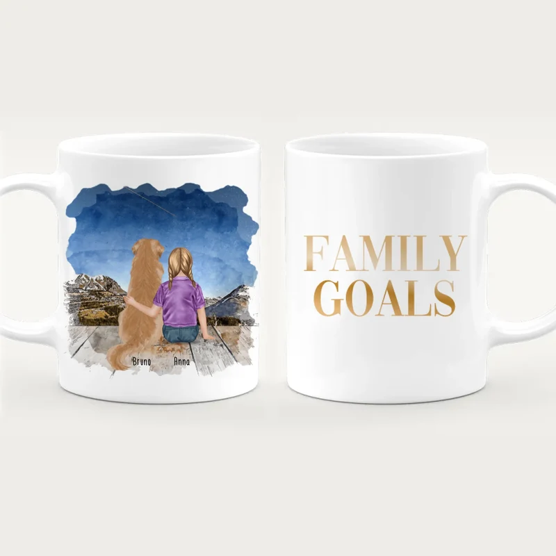 Personalisierte Tasse - 1 Kind und 1 Hund