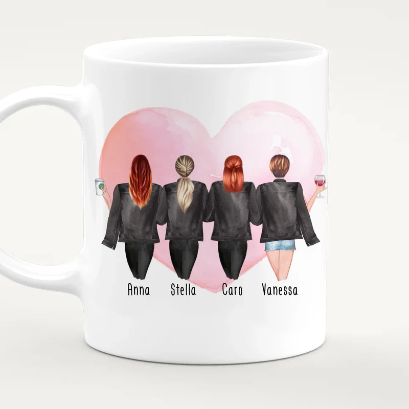 Personalisierte Tasse - Beste Freundinnen mit Jacken (4 Freundinnen)