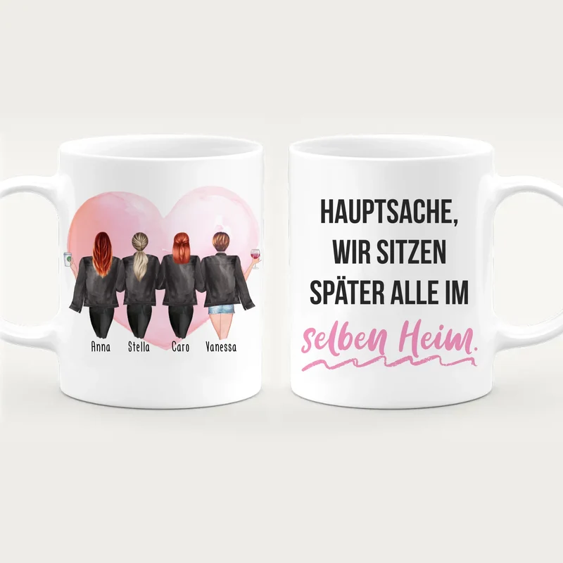 Personalisierte Tasse - Beste Freundinnen mit Jacken (4 Freundinnen)