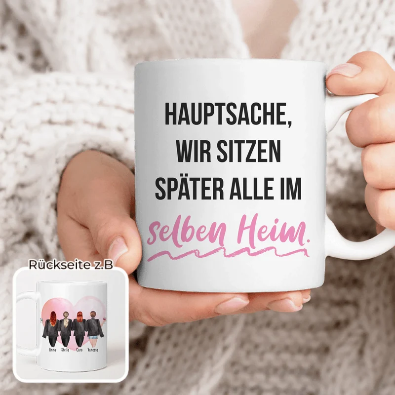 Personalisierte Tasse - Beste Freundinnen mit Jacken (4 Freundinnen)