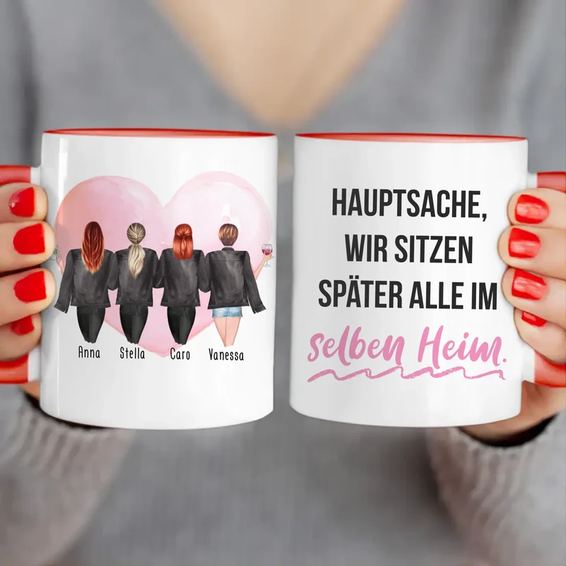 Personalisierte Tasse - Beste Freundinnen mit Jacken (4 Freundinnen)