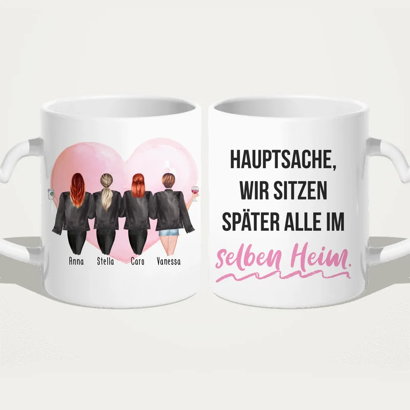Personalisierte Tasse - Beste Freundinnen mit Jacken (4 Freundinnen)