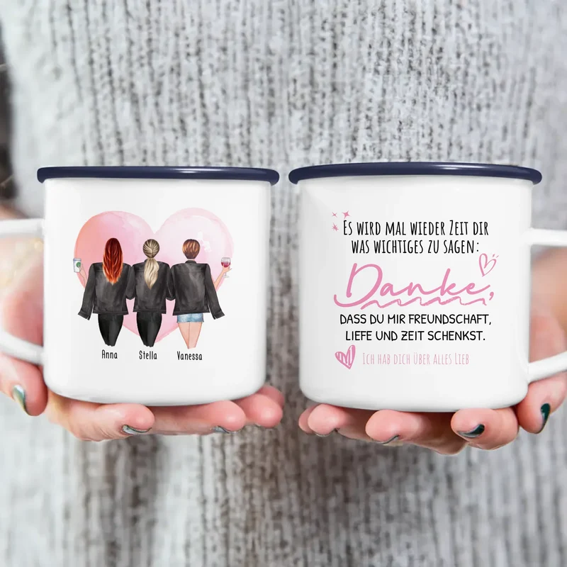 Personalisierte Tasse - Beste Freundinnen mit Jacken (3 Freundinnen)