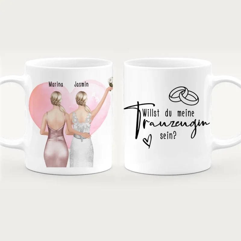 Personalisierte Tasse mit Trauzeugin und Braut - Hochzeitsgeschenk - Trauzeugin Geschenk