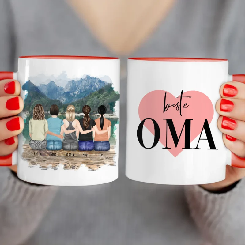 Personalisierte Tasse für Oma (4 Frauen + 1 Oma)