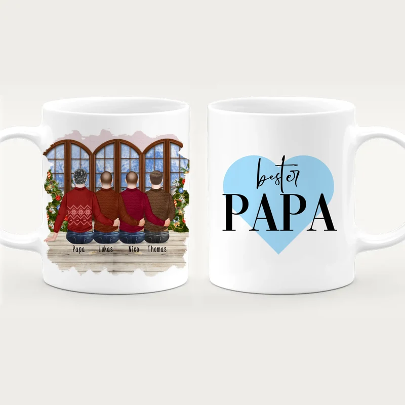Personalisierte Tasse mit Vater/Sohn (3 Söhne) - Weihnachtstasse