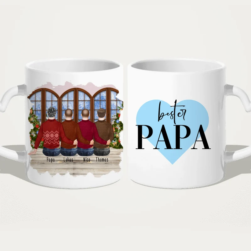 Personalisierte Tasse mit Vater/Sohn (3 Söhne) - Weihnachtstasse