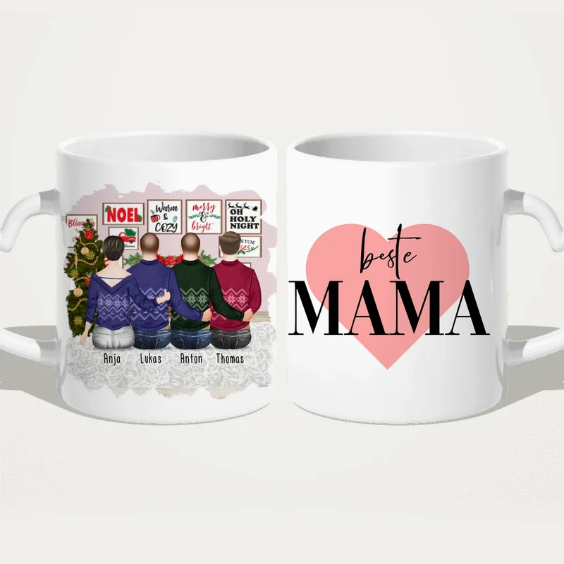 Personalisierte Tasse mit Mutter/Sohn (3 Söhne) - Weihnachtstasse