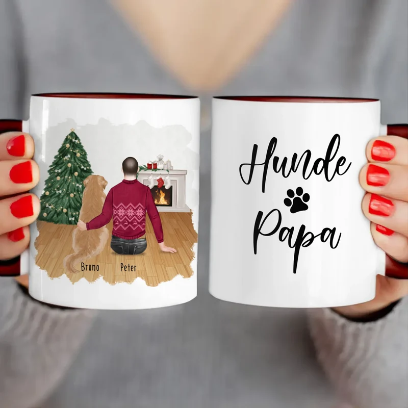 Personalisierte Tasse mit Hund und Mann (1 Hund + 1 Mann) - Weihnachtstasse