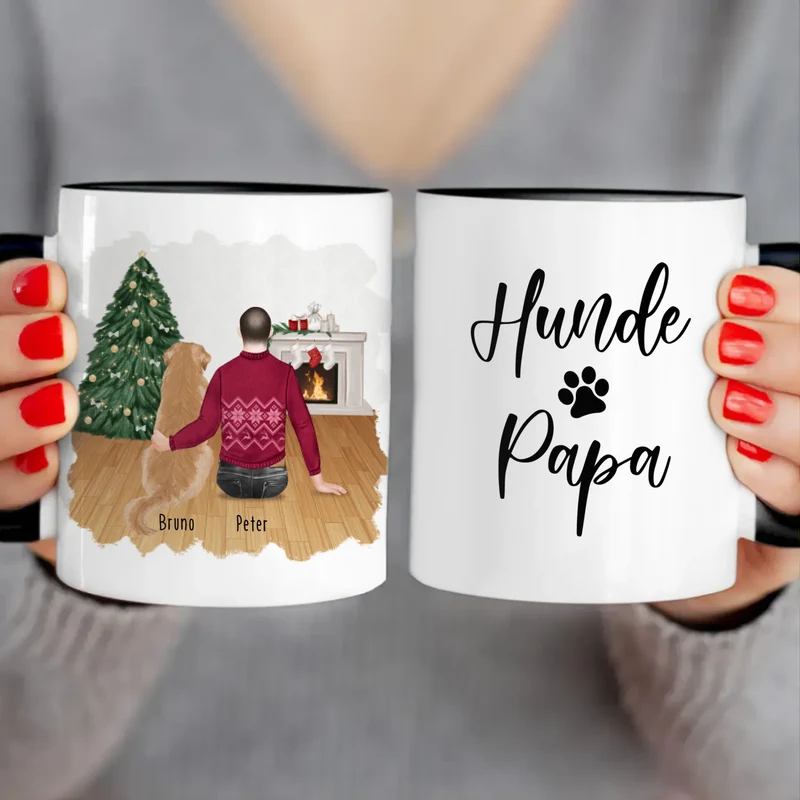 Personalisierte Tasse mit Hund und Mann (1 Hund + 1 Mann) - Weihnachtstasse