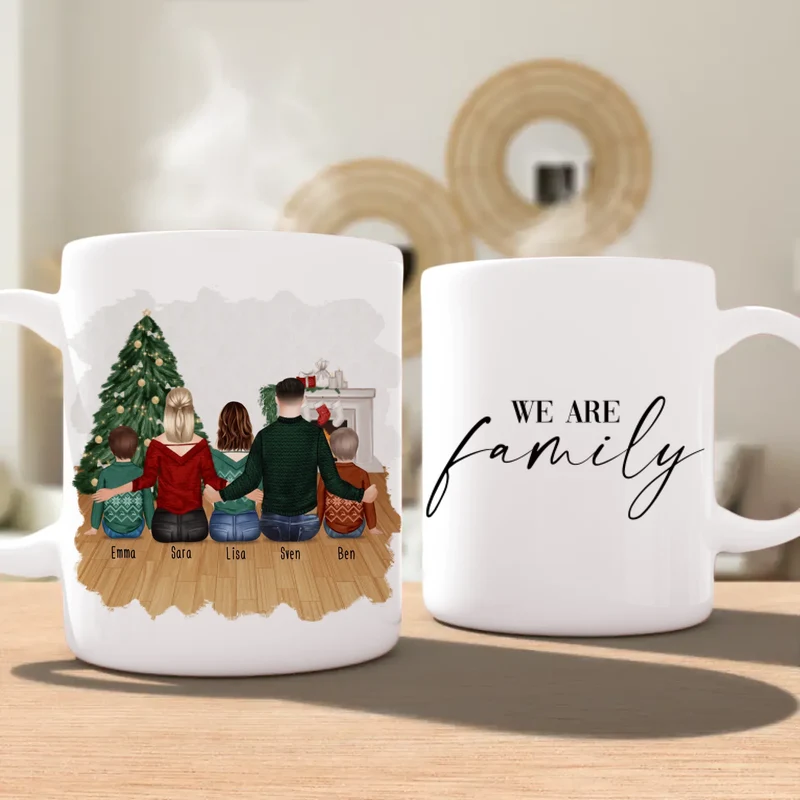 Personalisierte Tasse mit Familie (2 Kinder + 1 Teenanger) - Weihnachtstasse
