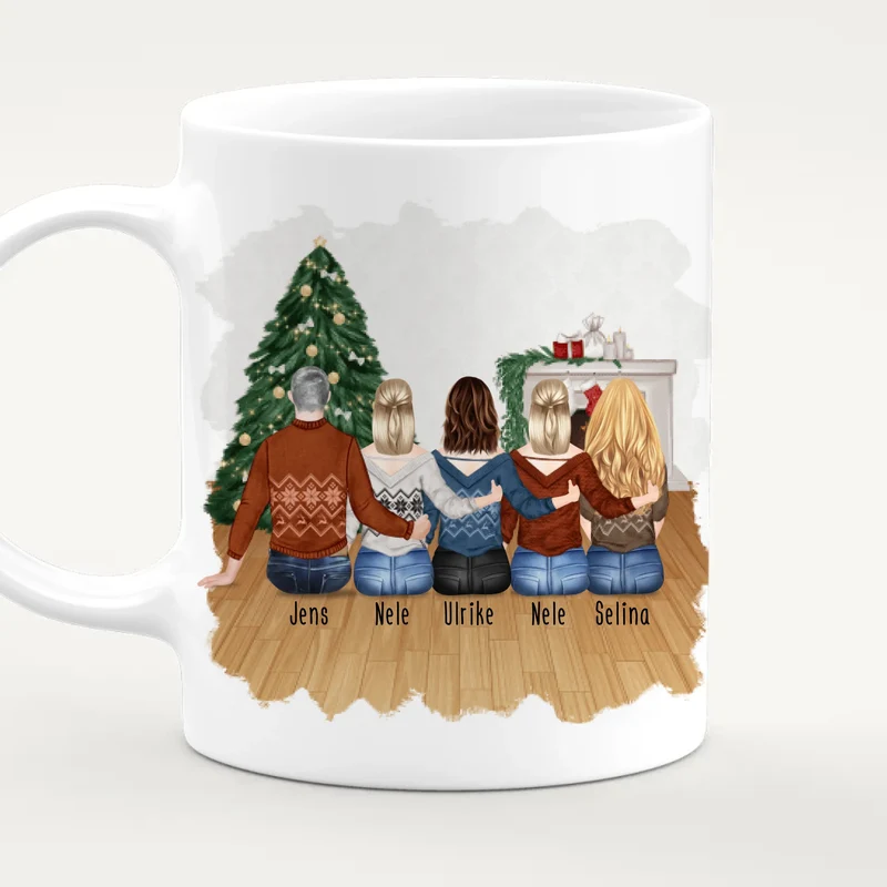 Personalisierte Tasse mit Bruder/Schwester (4 Schwestern + 1 Bruder) - Weihnachtstasse