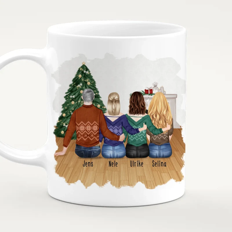 Personalisierte Tasse mit Bruder/Schwester (3 Schwestern + 1 Bruder) - Weihnachtstasse