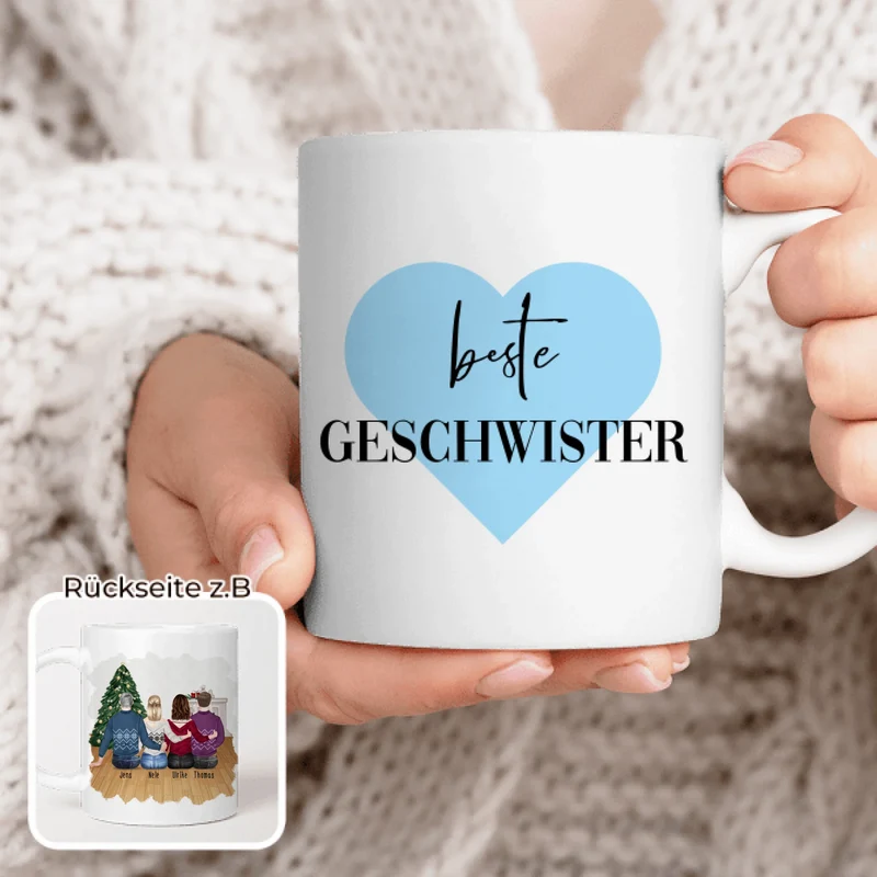 Personalisierte Tasse mit Bruder/Schwester (2 Schwestern + 2 Brüder) - Weihnachtstasse