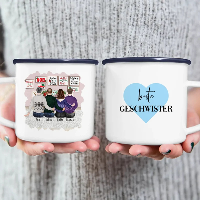 Personalisierte Tasse mit Bruder/Schwester (1 Schwester + 3 Brüder) - Weihnachtstasse